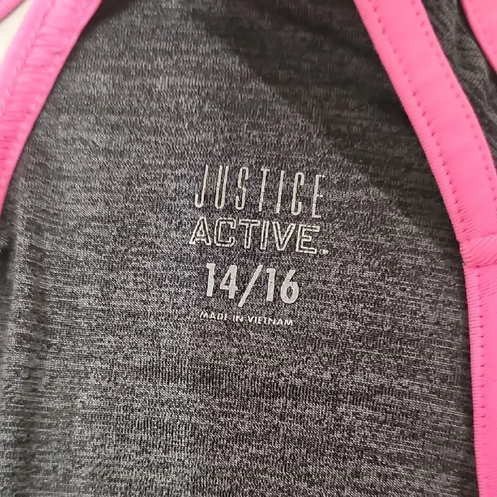 Justice Charcoal and Neon Pink Tank Top